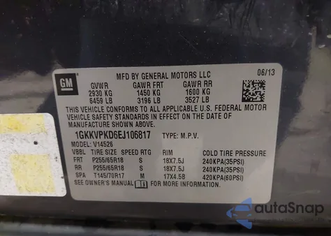 2014 GMC Acadia Sle-2 from USA, damaged, VIN 1GKKVPKD6EJ106817